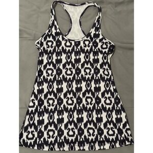 Lululemon Ikat Cool Racerback Tank Black Purple Women's Size 6 Logo Print‎